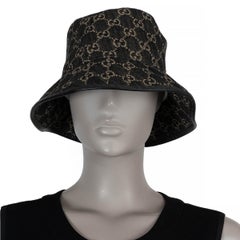 GUCCI black GG DENIM & LEATHER BUCKET Hat S