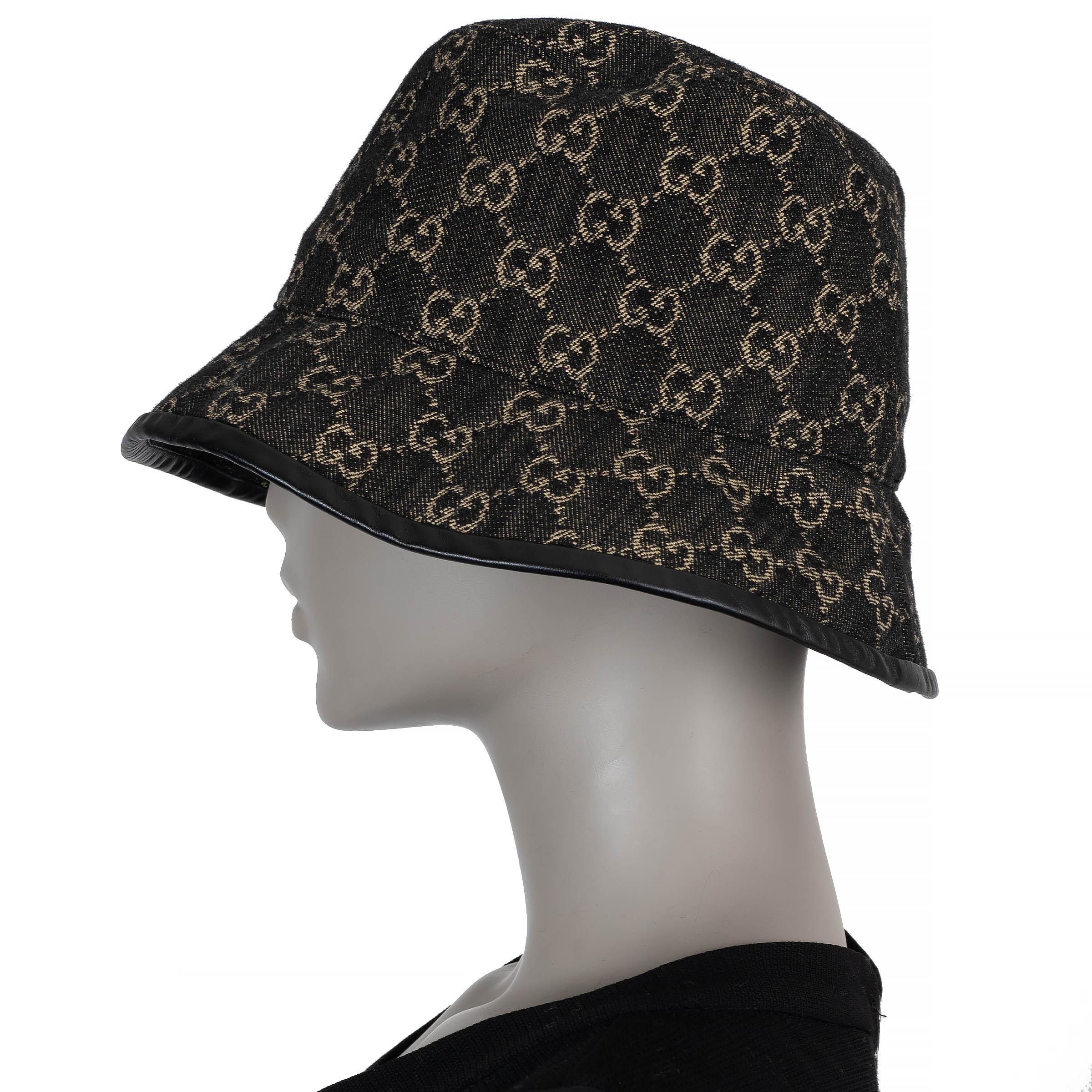 Noir GUCCI GG DENIM & LEATHER BUCKET S en vente