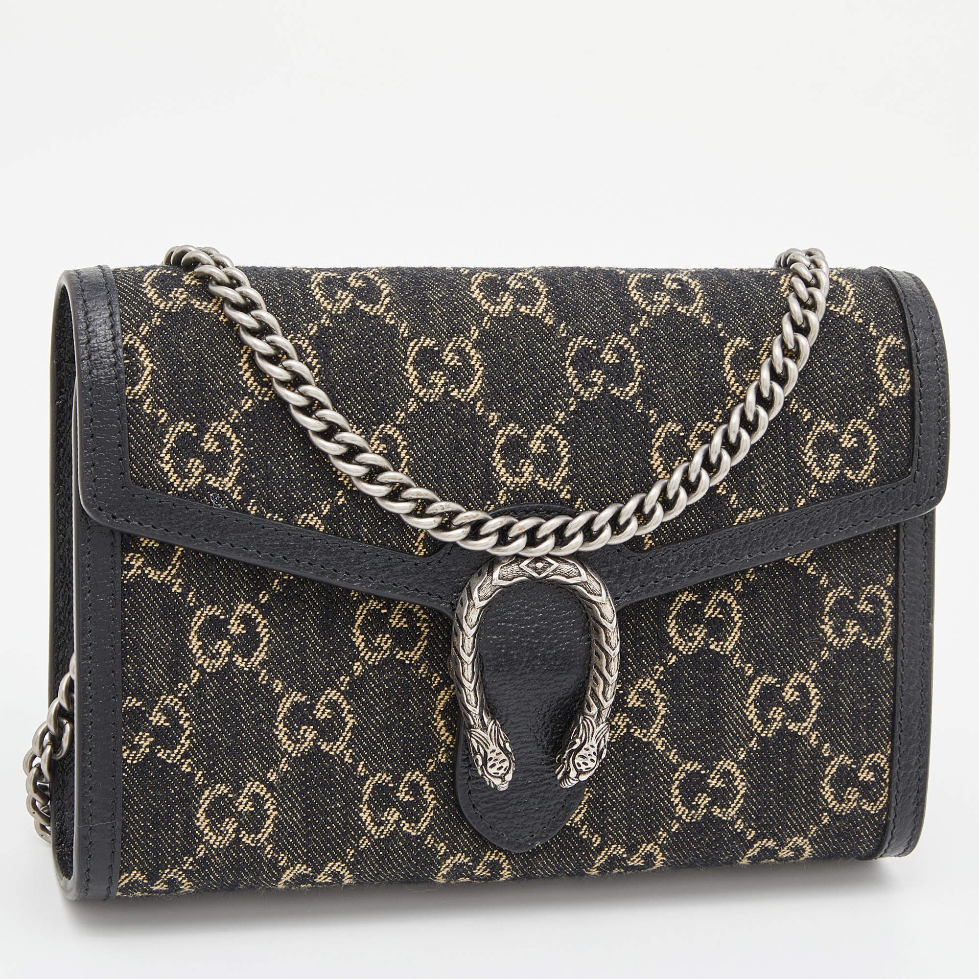 Women's Gucci Black GG Denim Mini Dionysus Chain Shoulder Bag