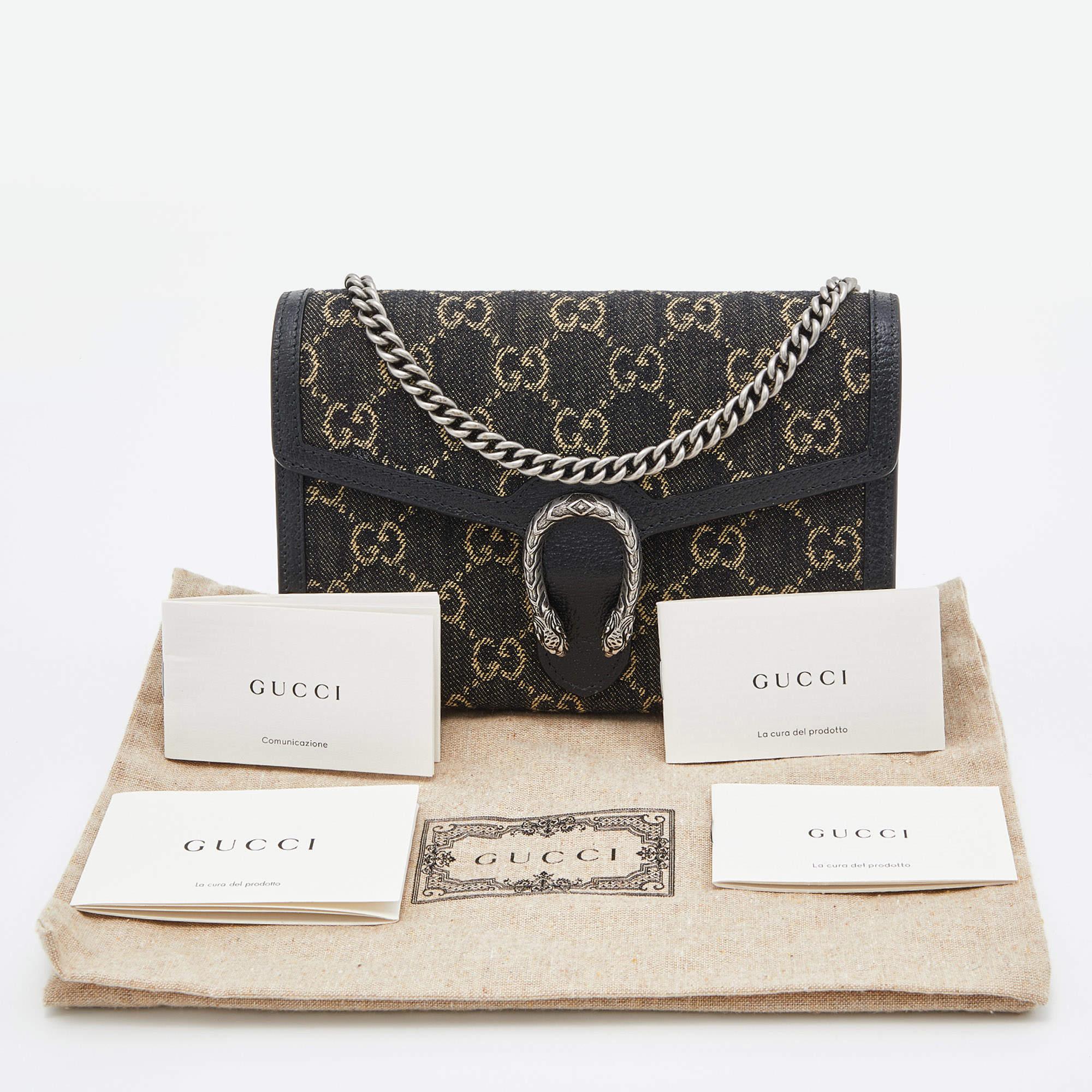 Gucci Black GG Denim Mini Dionysus Chain Shoulder Bag 2