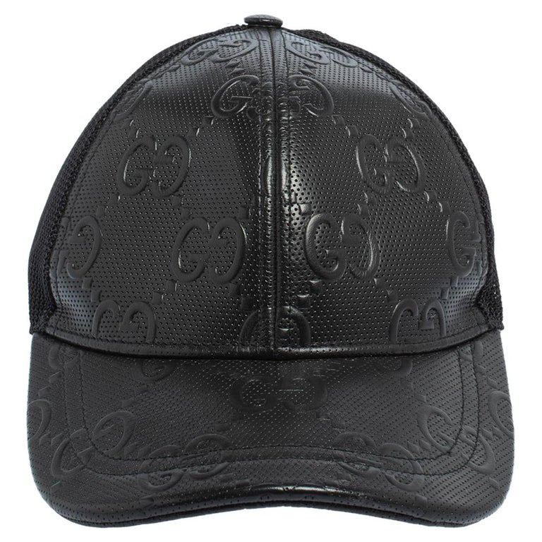 Gucci Black GG Embossed Leather Baseball Hat S at 1stDibs