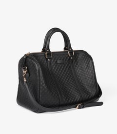 Gucci Borsa Boston media in pelle di vitello con microgucciatura GG nera in rilievo