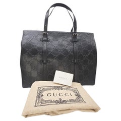 Gucci Black GG Embossed Perforated Leather Double Handle Tote