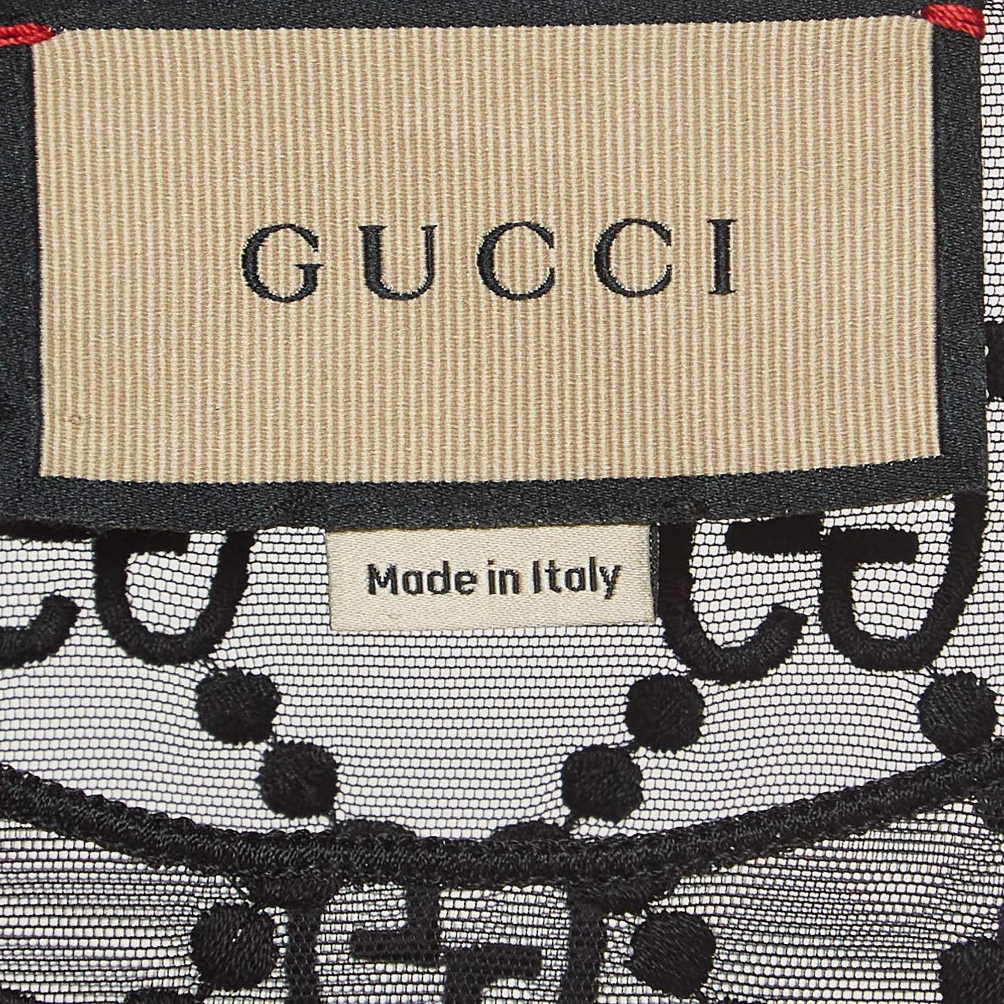 Women's Gucci Black GG Embroidered Mesh Long Sleeve Top XXS