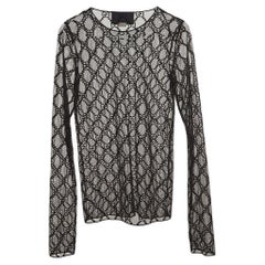 Schwarzes langärmeliges Top von Gucci aus besticktem Mesh mit GG-Ärmeln XXS