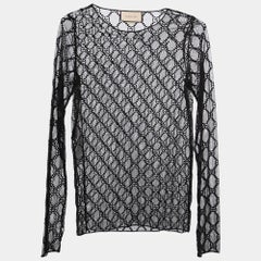 Gucci Black GG Embroidered Tulle T-shirt M