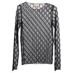 Gucci Black GG Embroidered Tulle T-shirt M