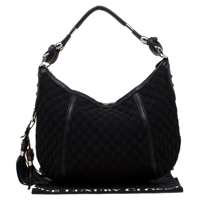 Gucci Black GG Fabric Techno Horsebit Hobo 9