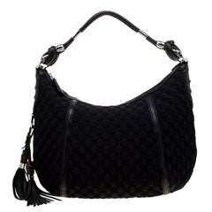 Gucci Black GG Fabric Techno Horsebit Hobo