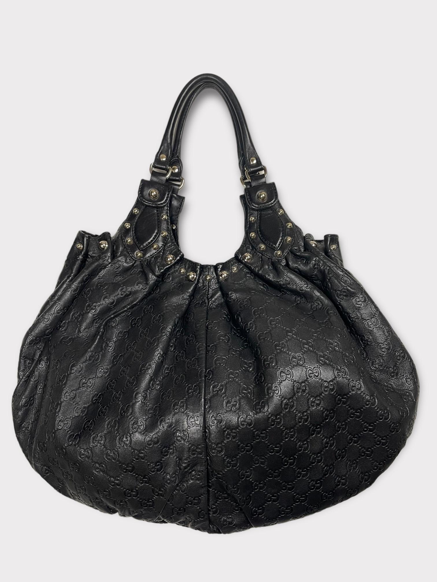 GUCCI Black GG Guccissima Studded Pelham Bag For Sale 1
