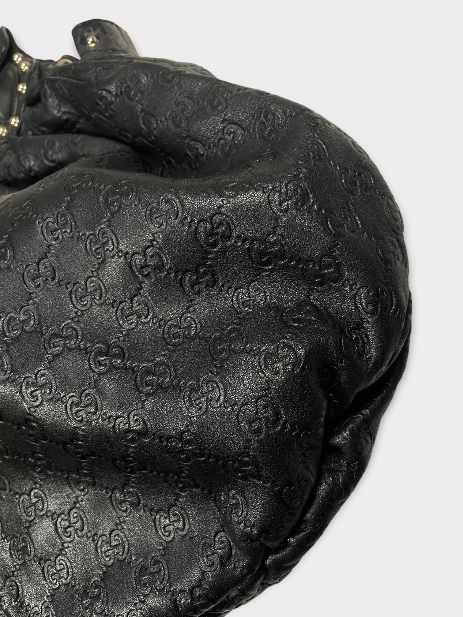 GUCCI Black GG Guccissima Studded Pelham Bag For Sale 2