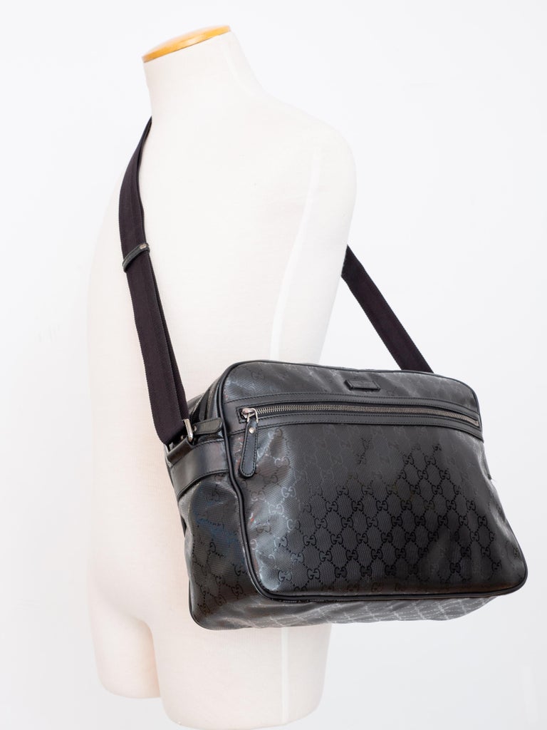 Gucci Black GG Imprime Coated Canvas Messenger Bag (211107)