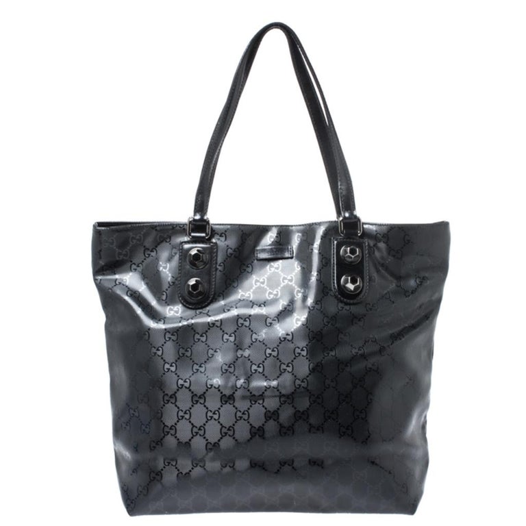 Gucci Black GG Imprime Coated Canvas Metal Stud Tote For Sale at 1stDibs