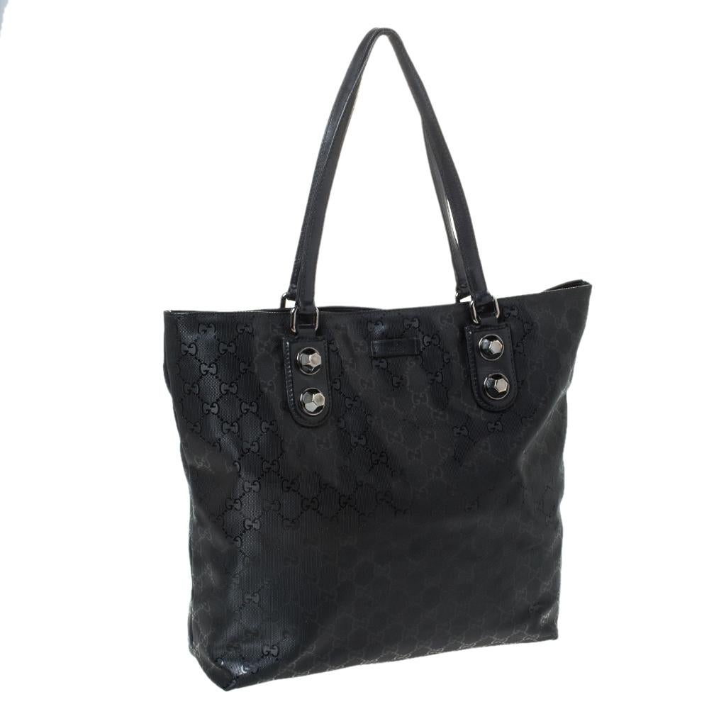 Women's Gucci Black GG Imprime Coated Canvas Metal Stud Tote
