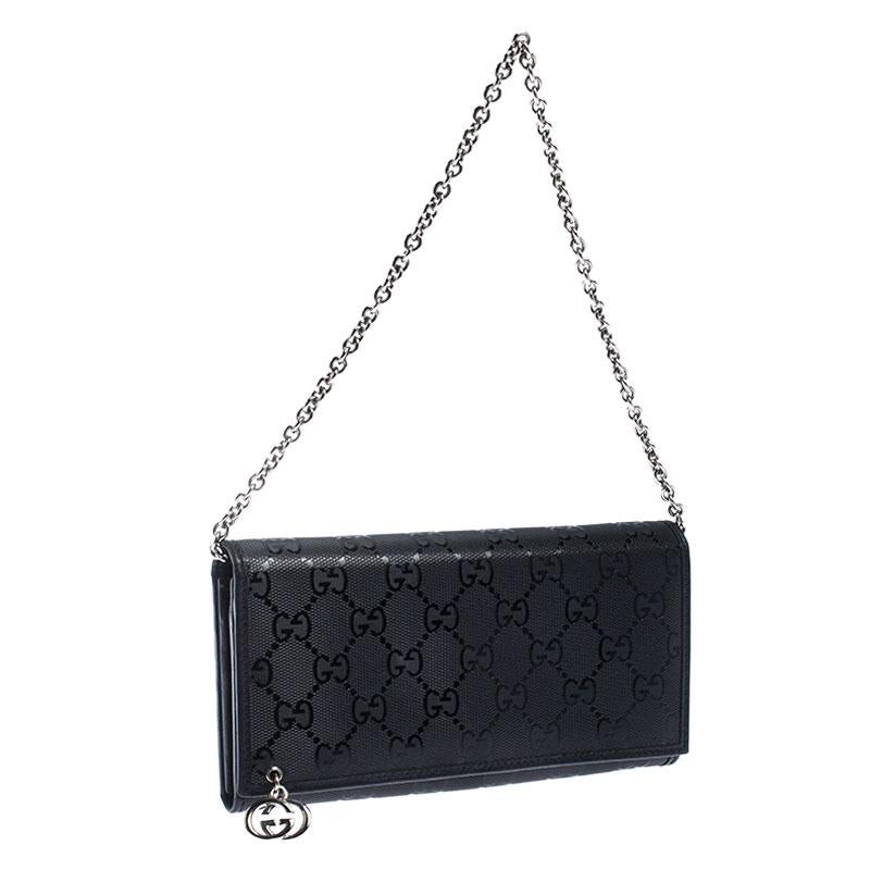 Gucci Black GG Imprime Coated Canvas Wallet on Chain 1