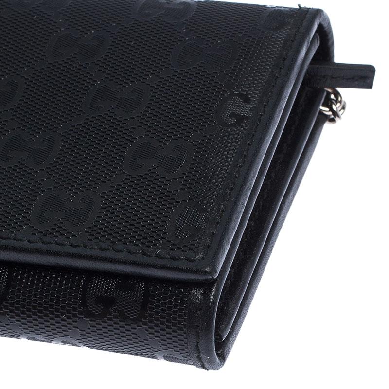 Gucci Black GG Imprime Coated Canvas Wallet on Chain 2