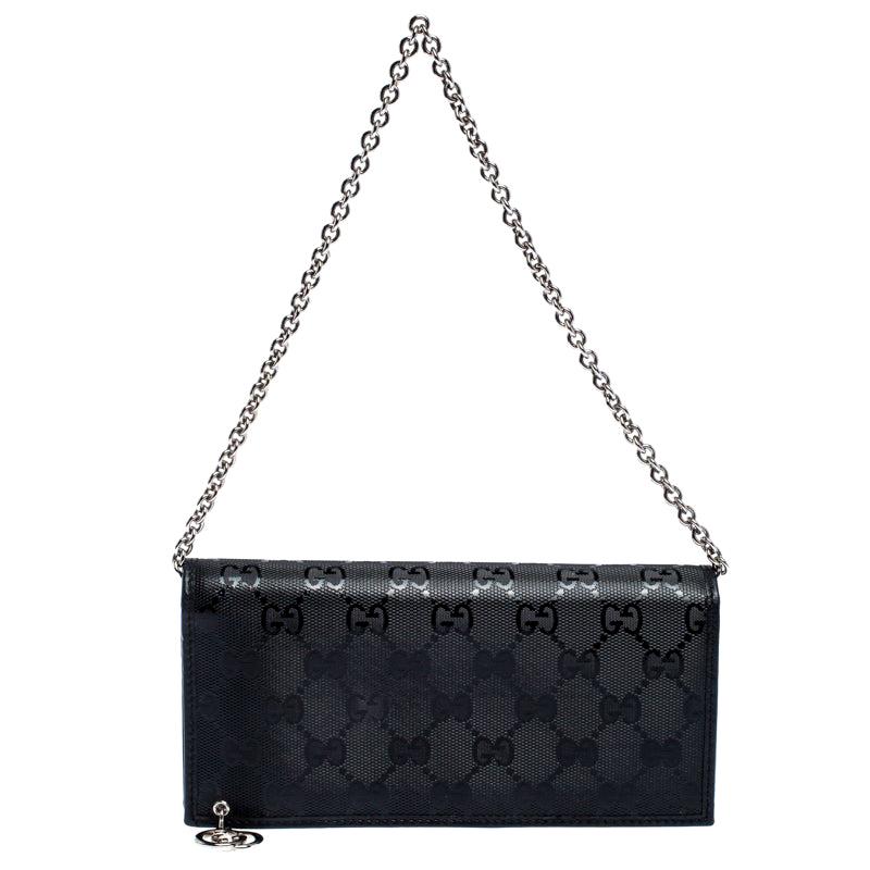 Gucci Black GG Imprime Coated Canvas Wallet on Chain