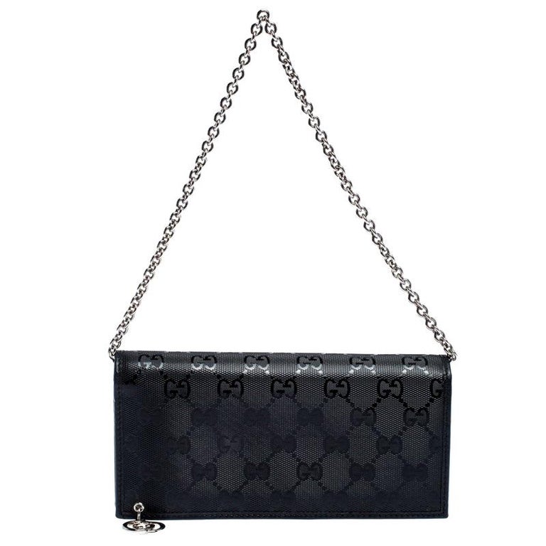 Gucci Black GG Imprime Coated Wallet on Chain For Sale at 1stDibs