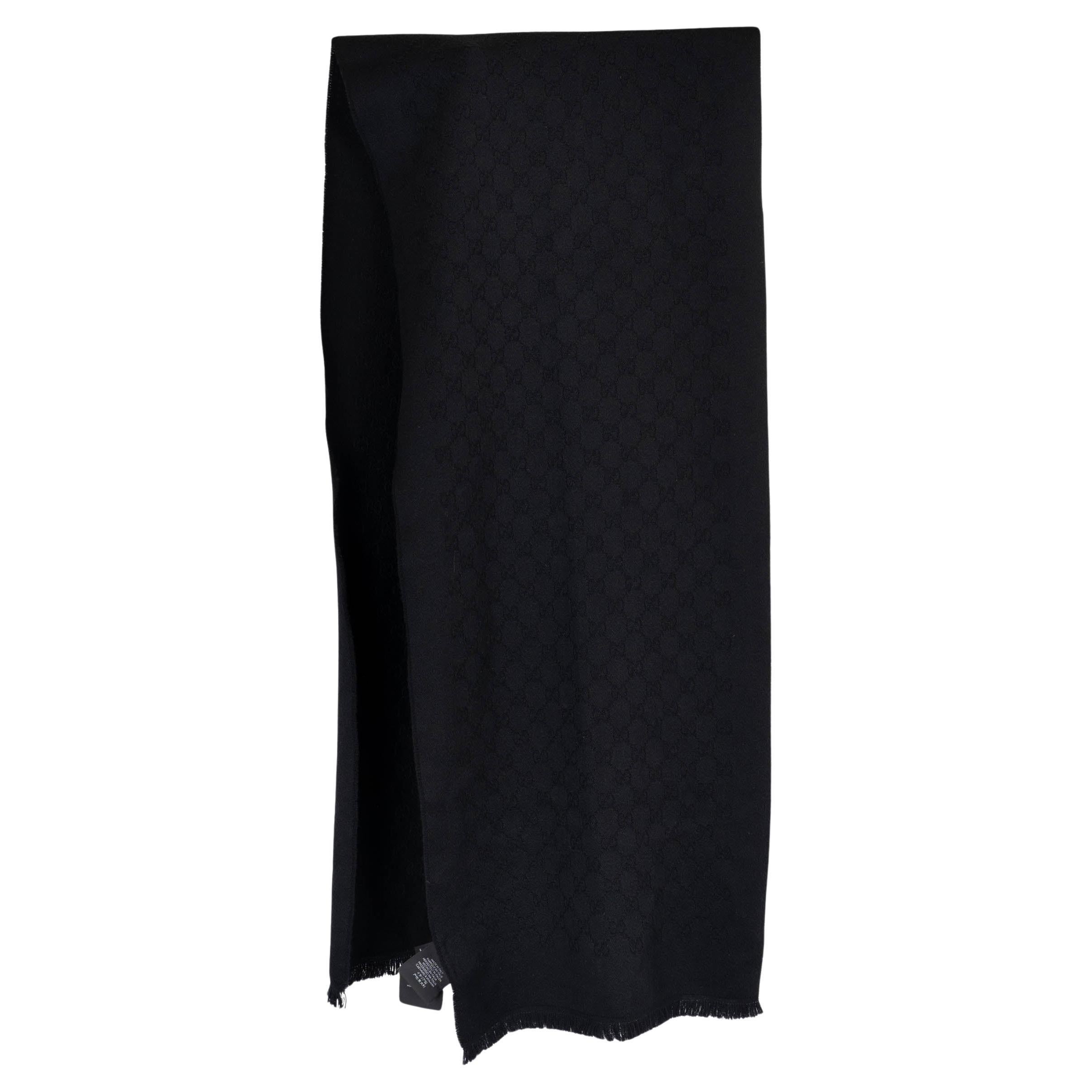 Gucci sciarpa nera in lana GG JACQUARD