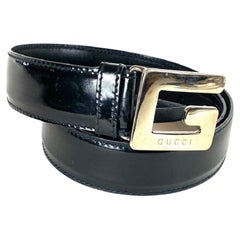 Gucci Black Gg Logo Patent 20ga529 Belt