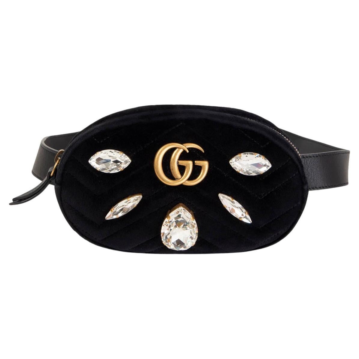GUCCI black GG MARMONT CRYSTAL & VELVET Belt Bag