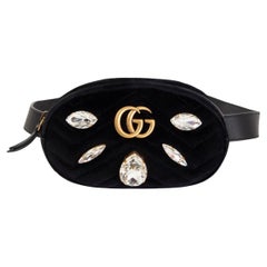 GUCCI Schwarze GG MARMONT CRYSTAL & VELVET Gürteltasche