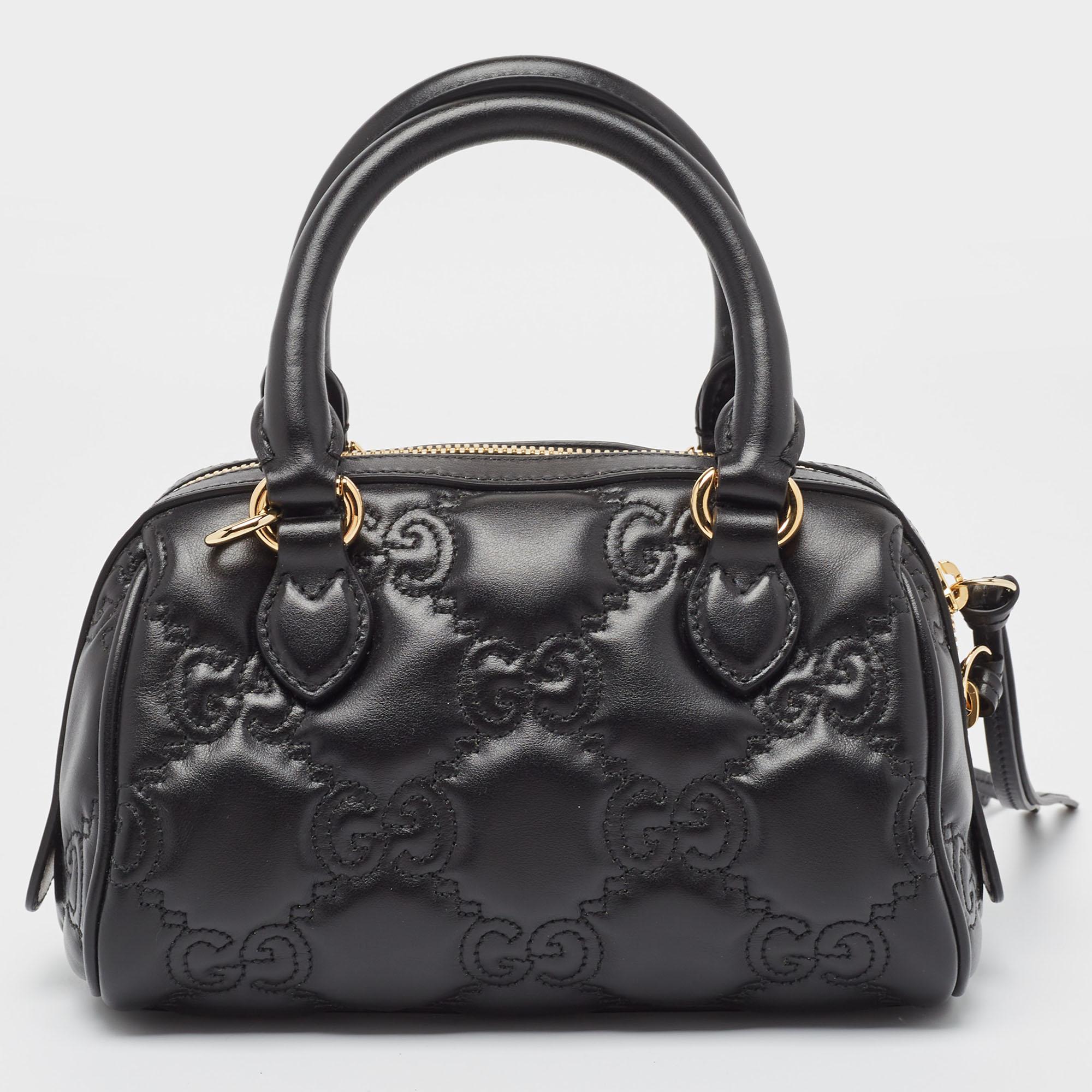 Gucci Black GG Matelasse Leather Mini Bowler Bag For Sale 6