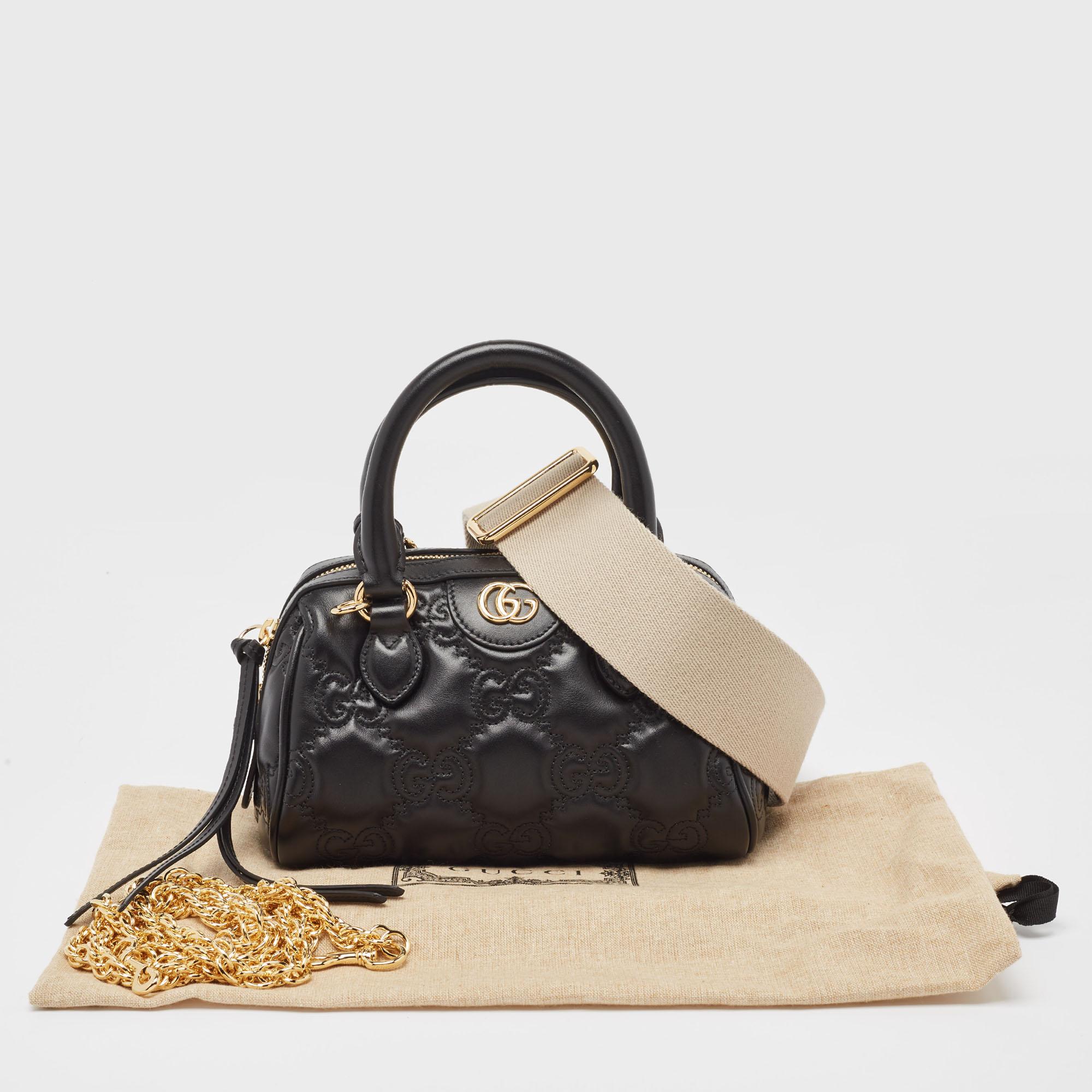 Gucci Black GG Matelasse Leather Mini Bowler Bag For Sale 9