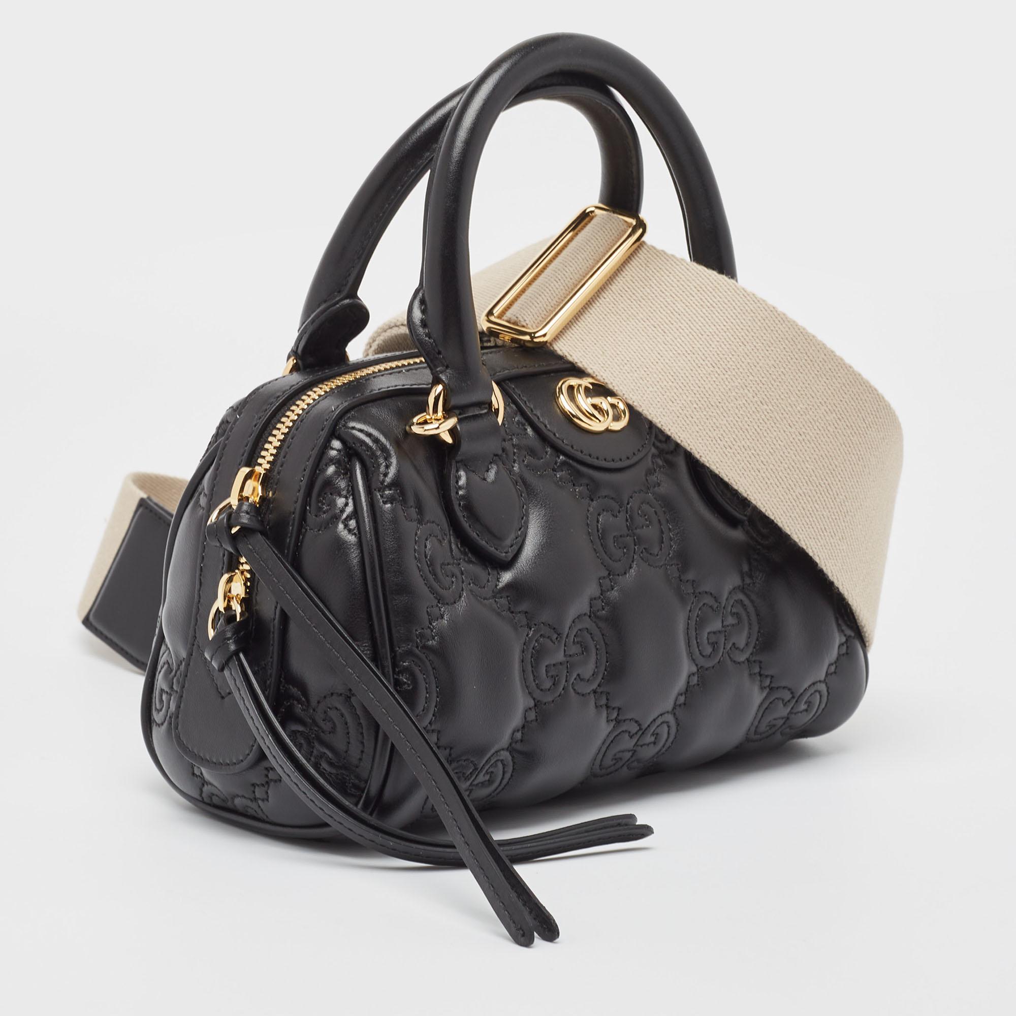 Gucci Black GG Matelasse Leather Mini Bowler Bag In New Condition For Sale In Dubai, Al Qouz 2