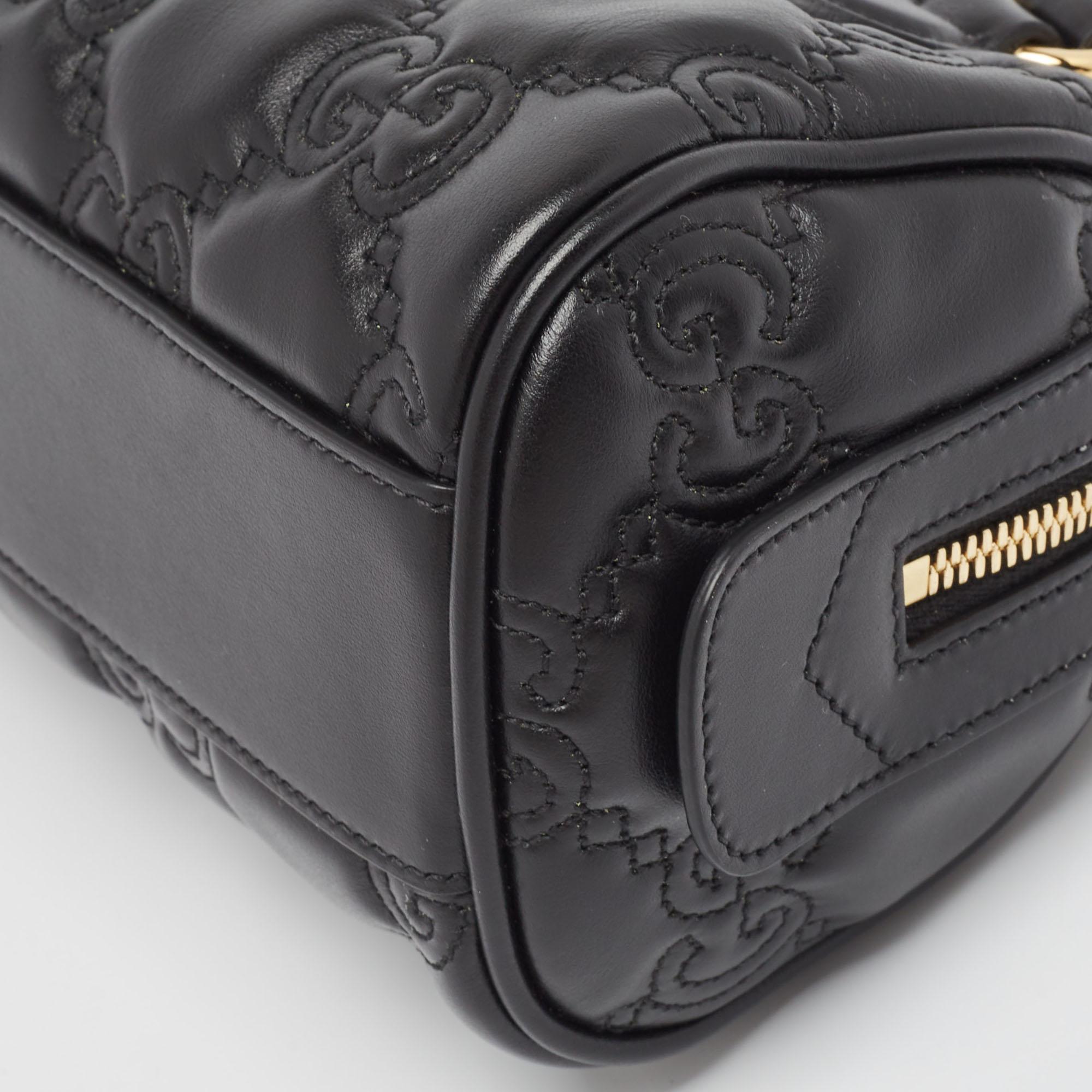 Gucci Black GG Matelasse Leather Mini Bowler Bag For Sale 3
