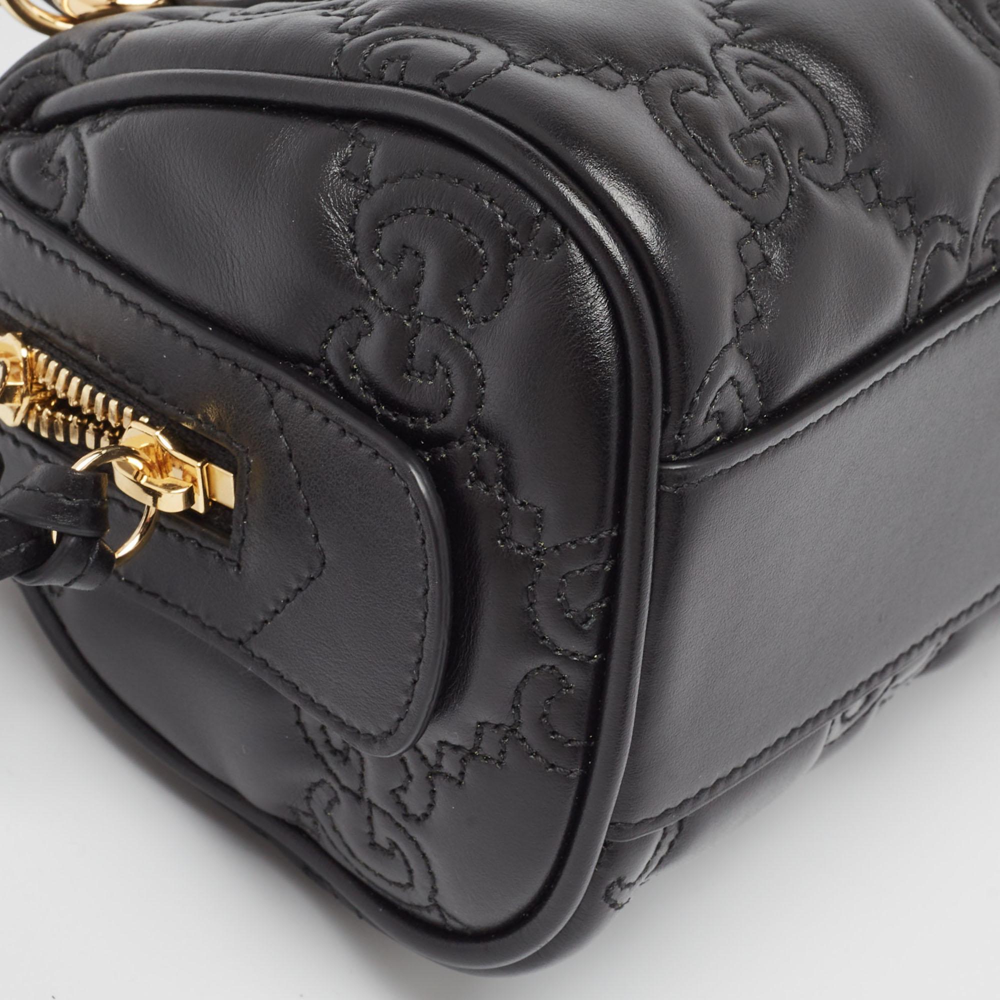 Gucci Black GG Matelasse Leather Mini Bowler Bag For Sale 4