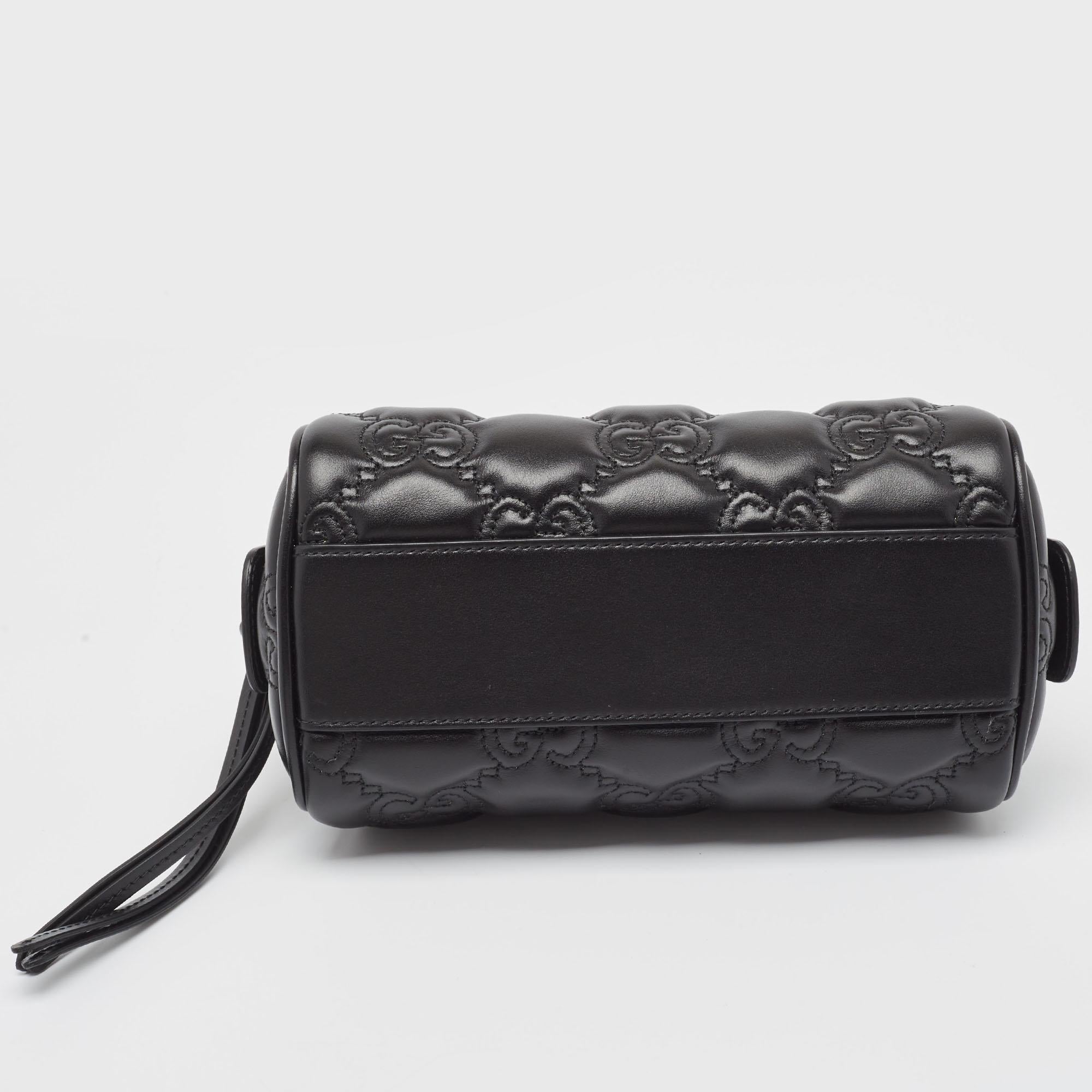 Gucci Black GG Matelasse Leather Mini Bowler Bag For Sale 5