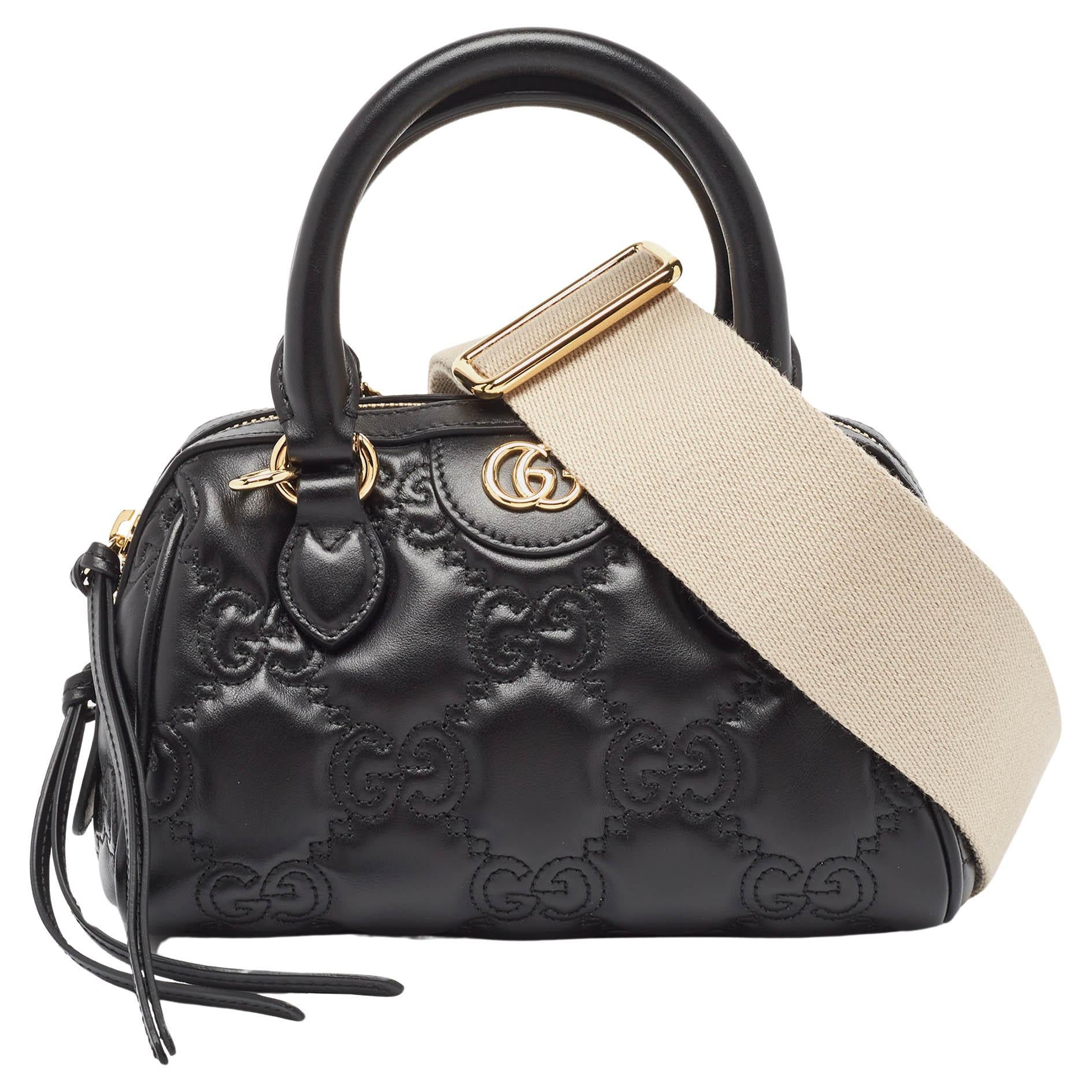 Gucci Black GG Matelasse Leather Mini Bowler Bag For Sale