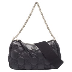 Gucci Black GG Matelassé Satin and Leather Chain Bag