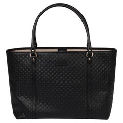 Gucci Black GG Microguccissima Embossed Calfskin Leather Tote