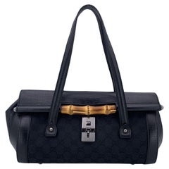 Gucci Black GG Monogram Canvas Bamboo Bullet Umhängetasche