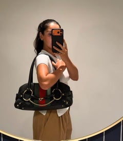 Sac cabas vintage Gucci « Horsebit » en toile monogramme GG noir et cuir de veau