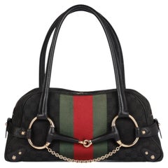 Sac cabas vintage Gucci « Horsebit » en toile monogramme GG noir et cuir de veau