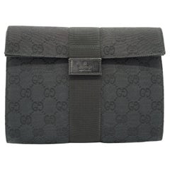 Gucci Black GG Monogram Canvas Hook and Loop Pouch Clutch Bag