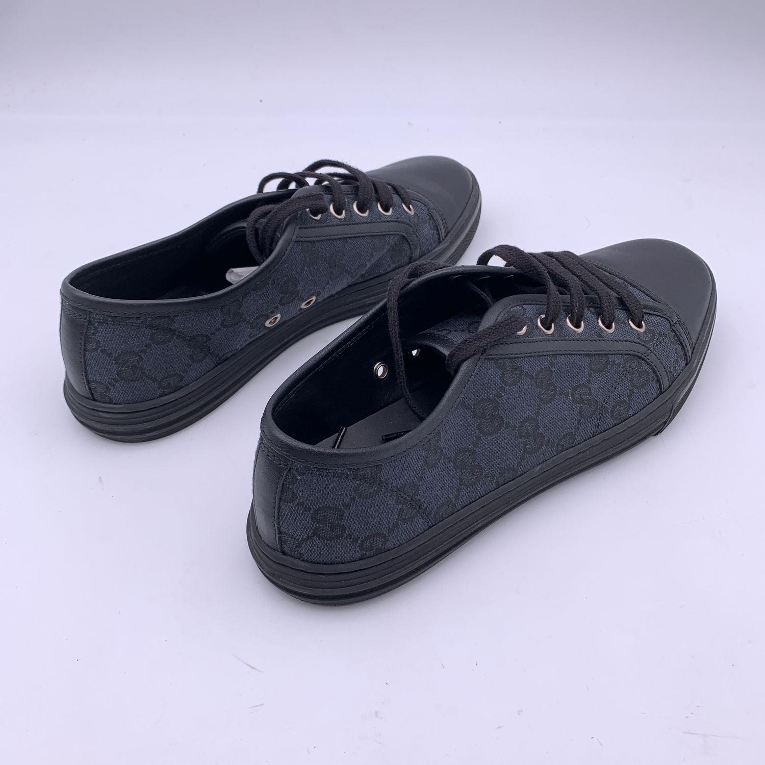 Gucci Black GG Monogram Canvas Low Top Sneakers Shoes Size 40 In Excellent Condition In Rome, Rome