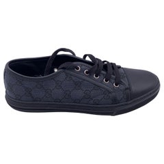Gucci Black GG Monogram Canvas Low Top Sneakers Shoes Size 40