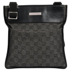 Gucci Black GG Monogram Denim & Leather Vintage Messenger Bag