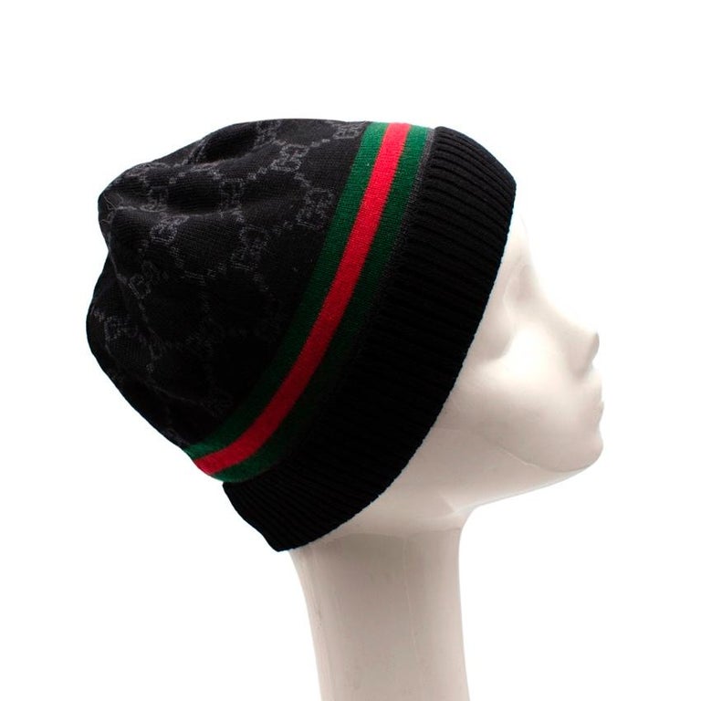 Gucci Black GG Monogram Wool Hat and Scarf For Sale at 1stDibs