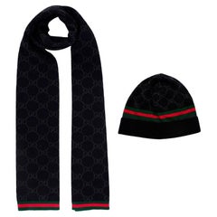Gucci Black GG Monogram Wool Hat & Scarf