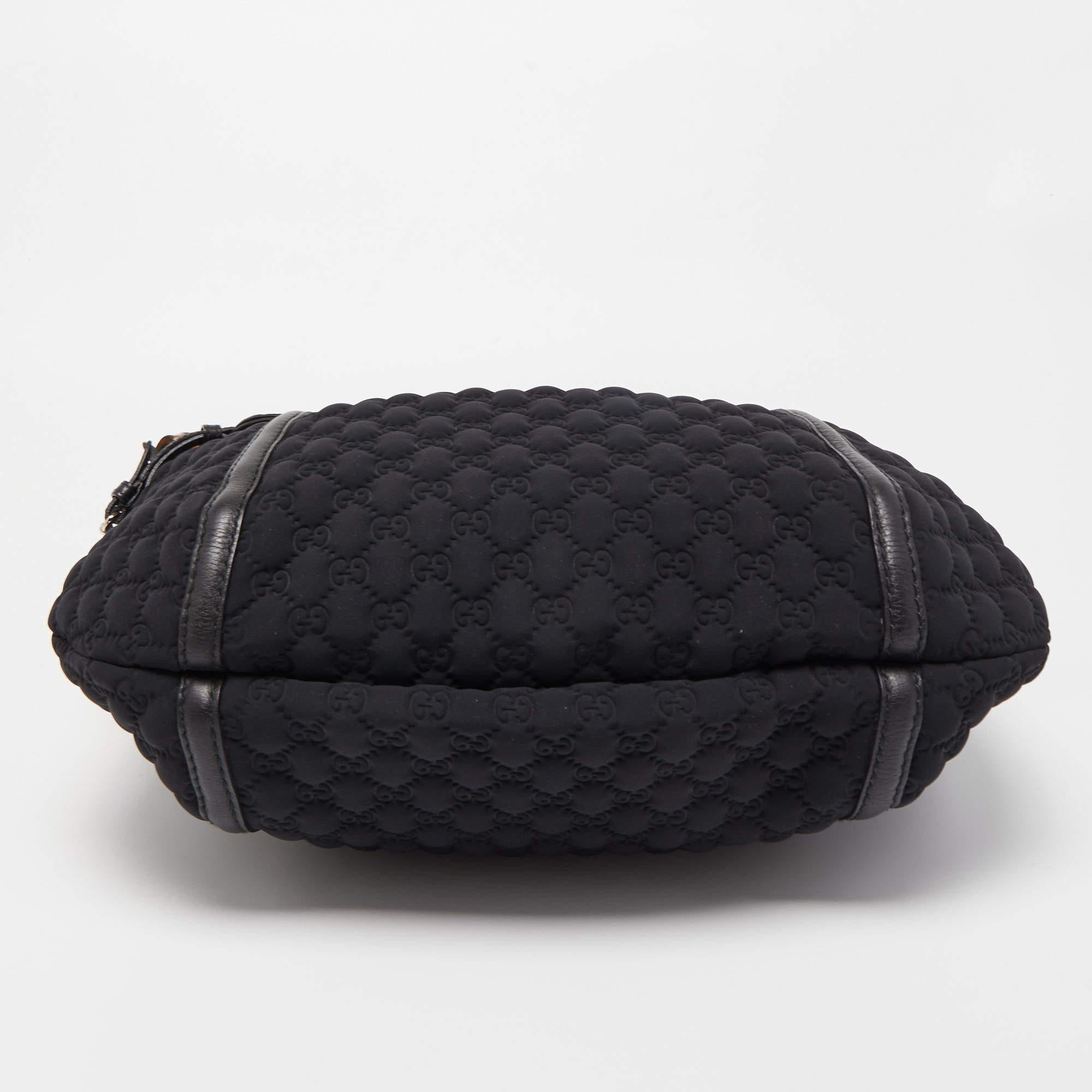 Women's Gucci Black GG Neoprene and Leather Tassel Detail Hobo For Sale