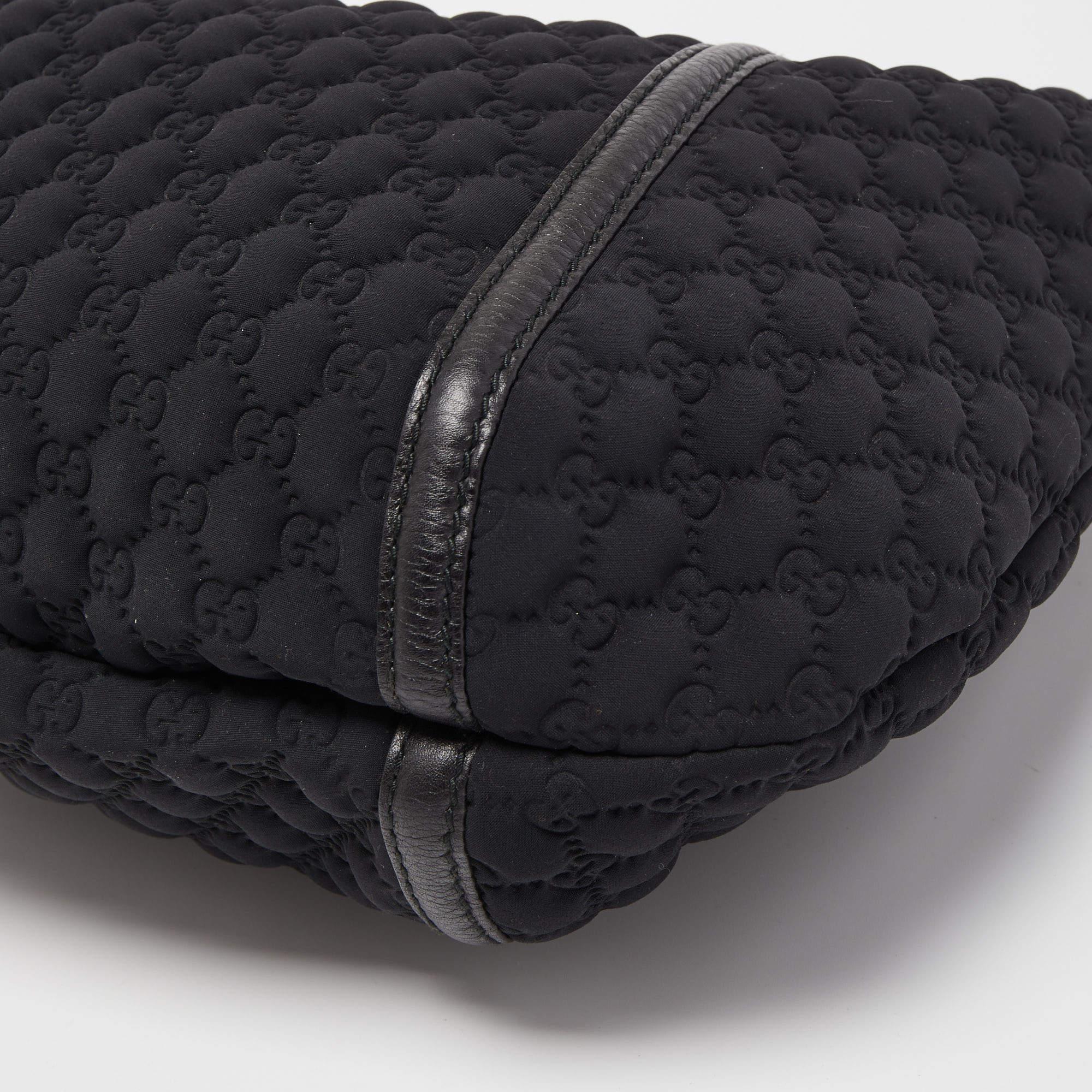 Gucci Black GG Neoprene and Leather Tassel Detail Hobo For Sale 3
