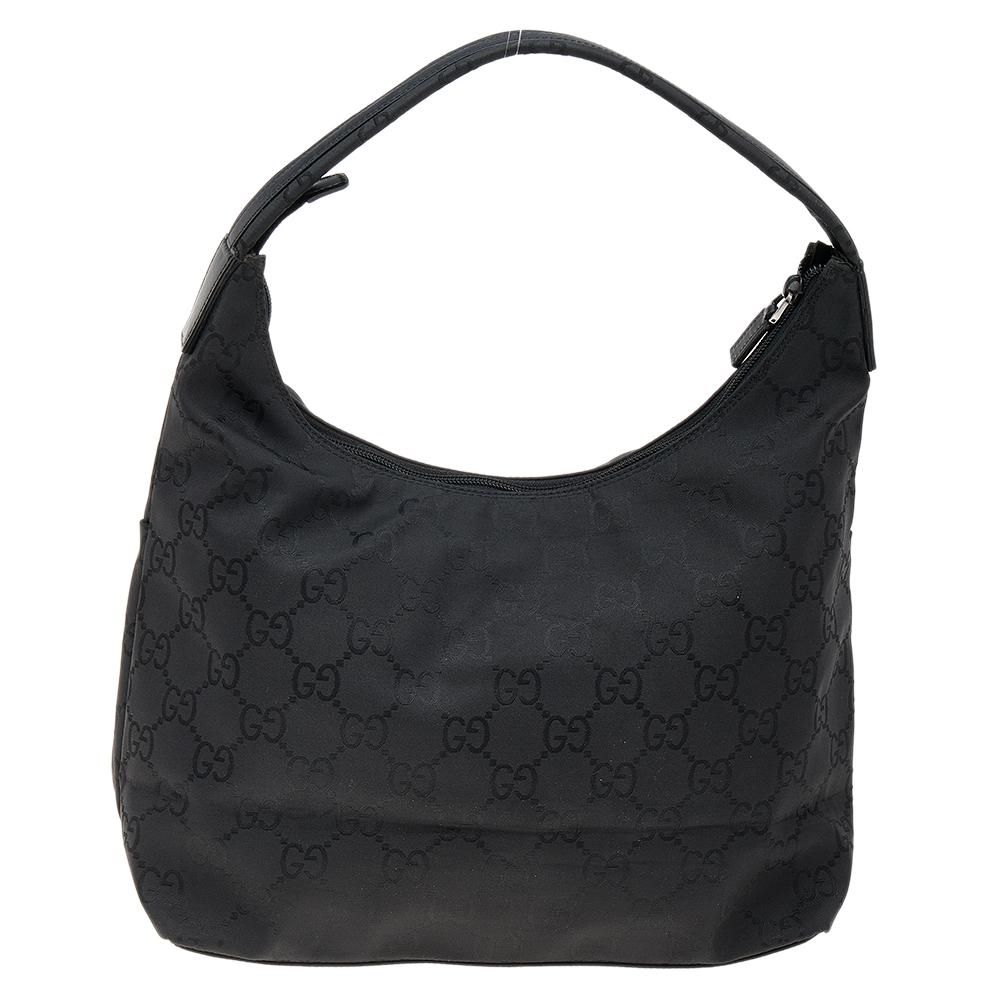 Gucci Black GG Nylon and Leather Double Pocket Hobo 7