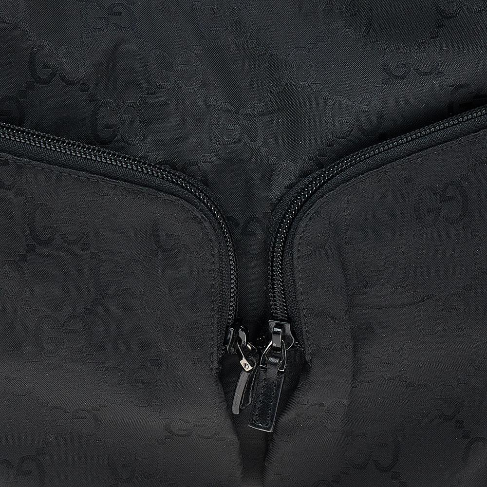 Gucci Black GG Nylon and Leather Double Pocket Hobo 2