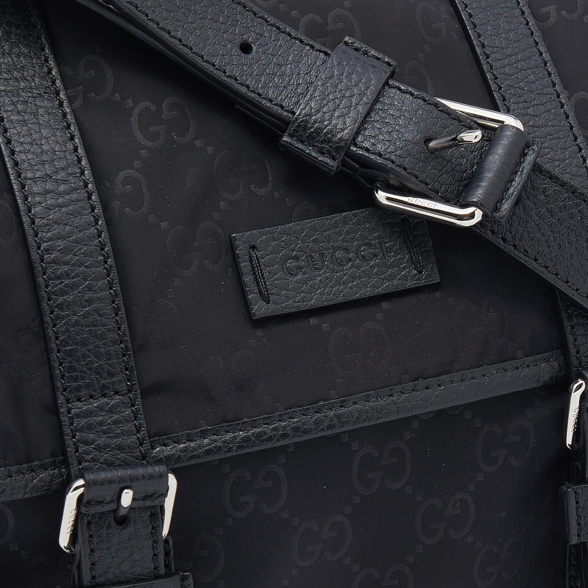 Gucci Black GG Nylon And Leather Flap Messenger Bag 4