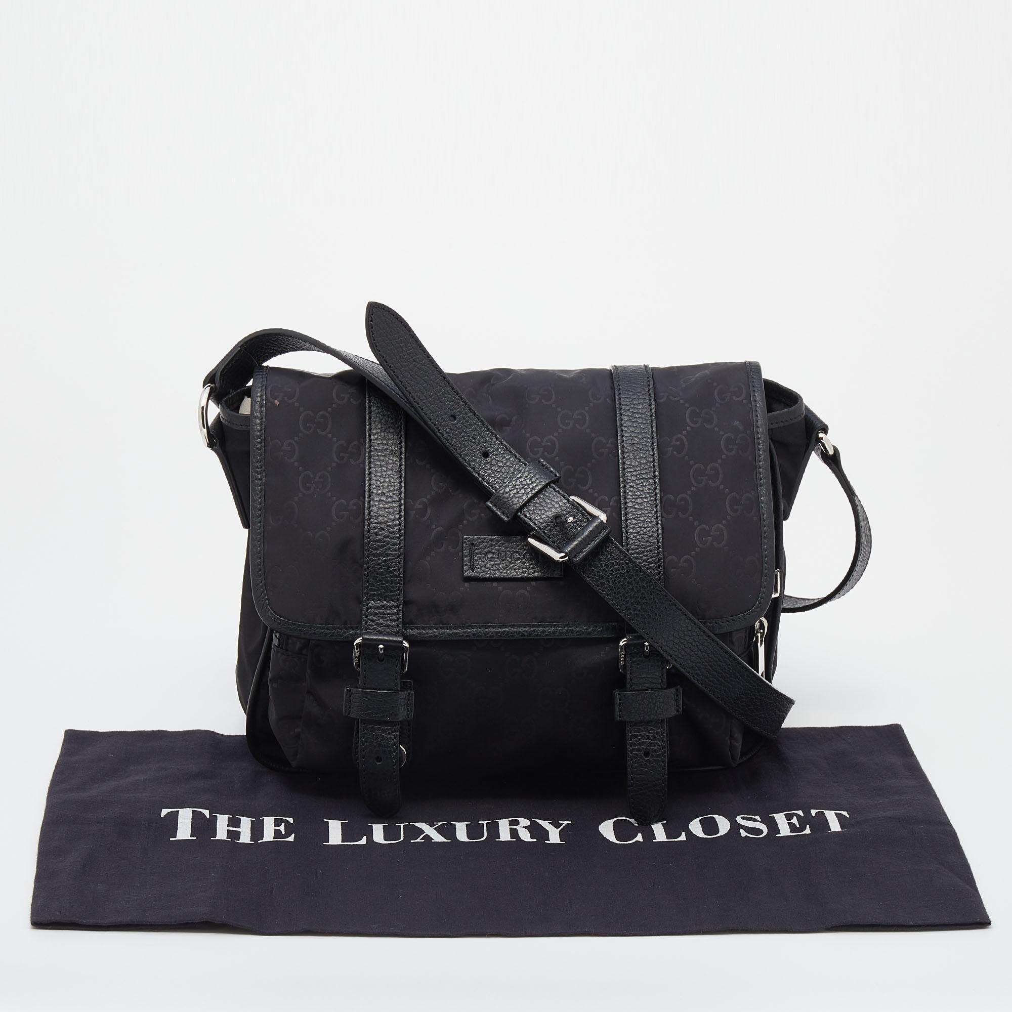 Gucci Black GG Nylon And Leather Flap Messenger Bag 5